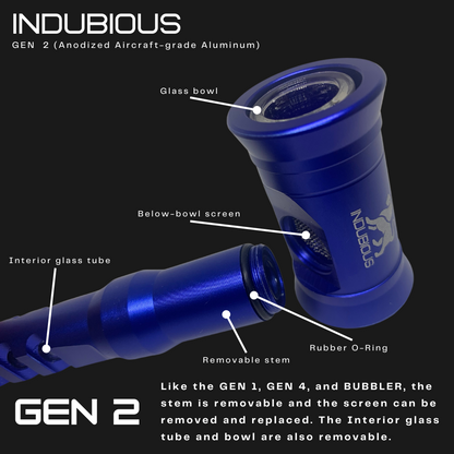 Indubious Gen 2 pipe. Removable stem. Metal glass pipe. Durable glass pipe. Indubious ok